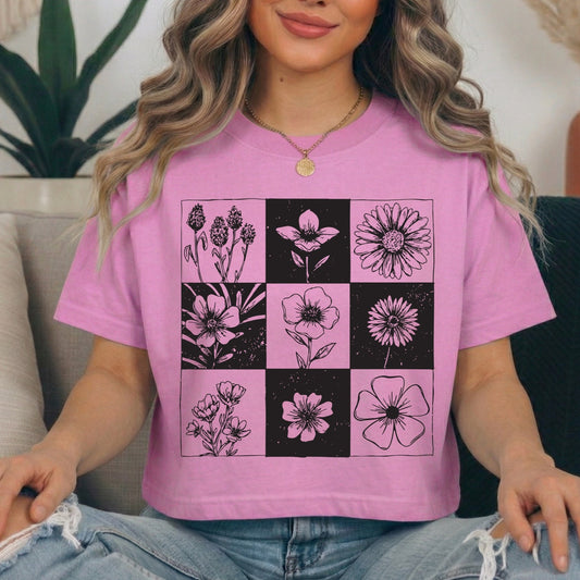checkered florals screen print transfer•