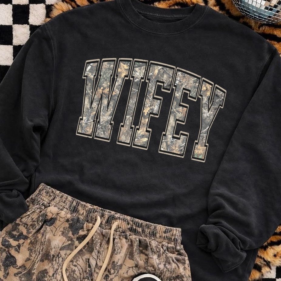 PRE-ORDER camo wifey clear DTF 5-7 biz day tat
