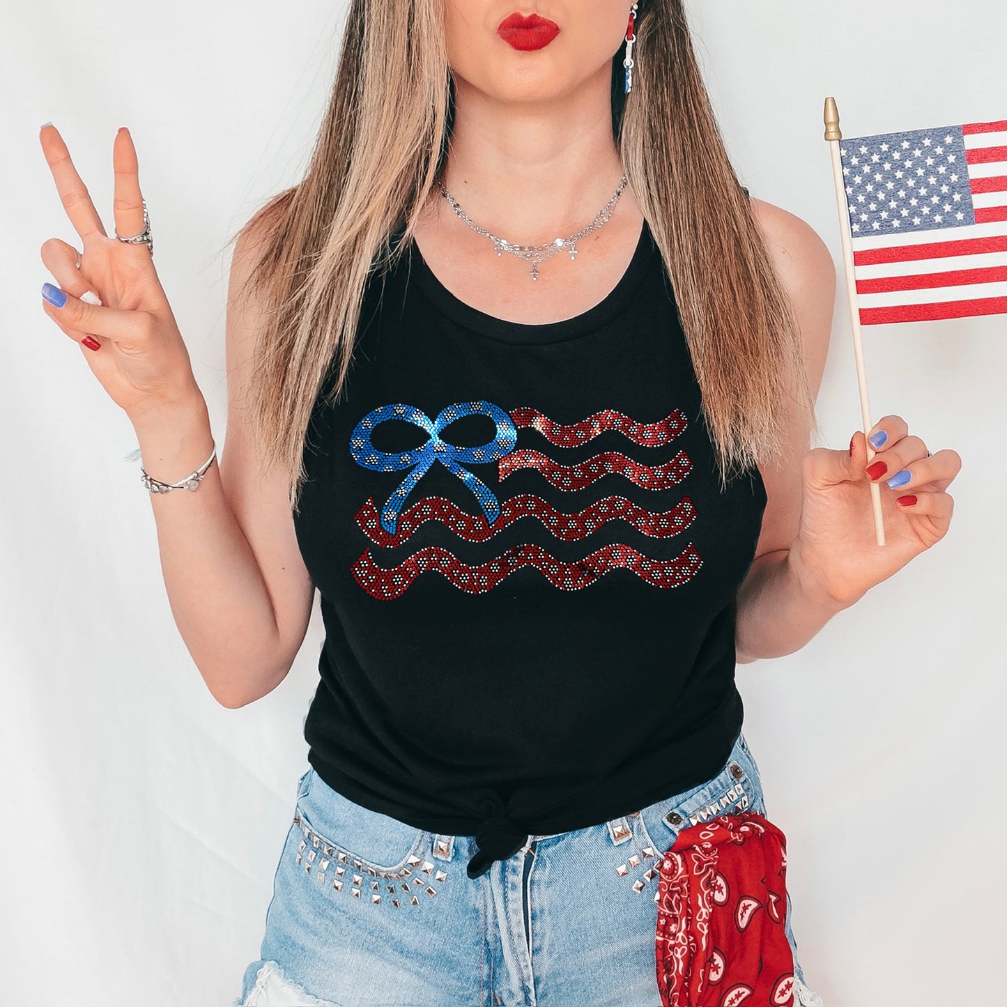 PRE-ORDER Spangle Transfer - BOW american flag 7-10 biz day tat