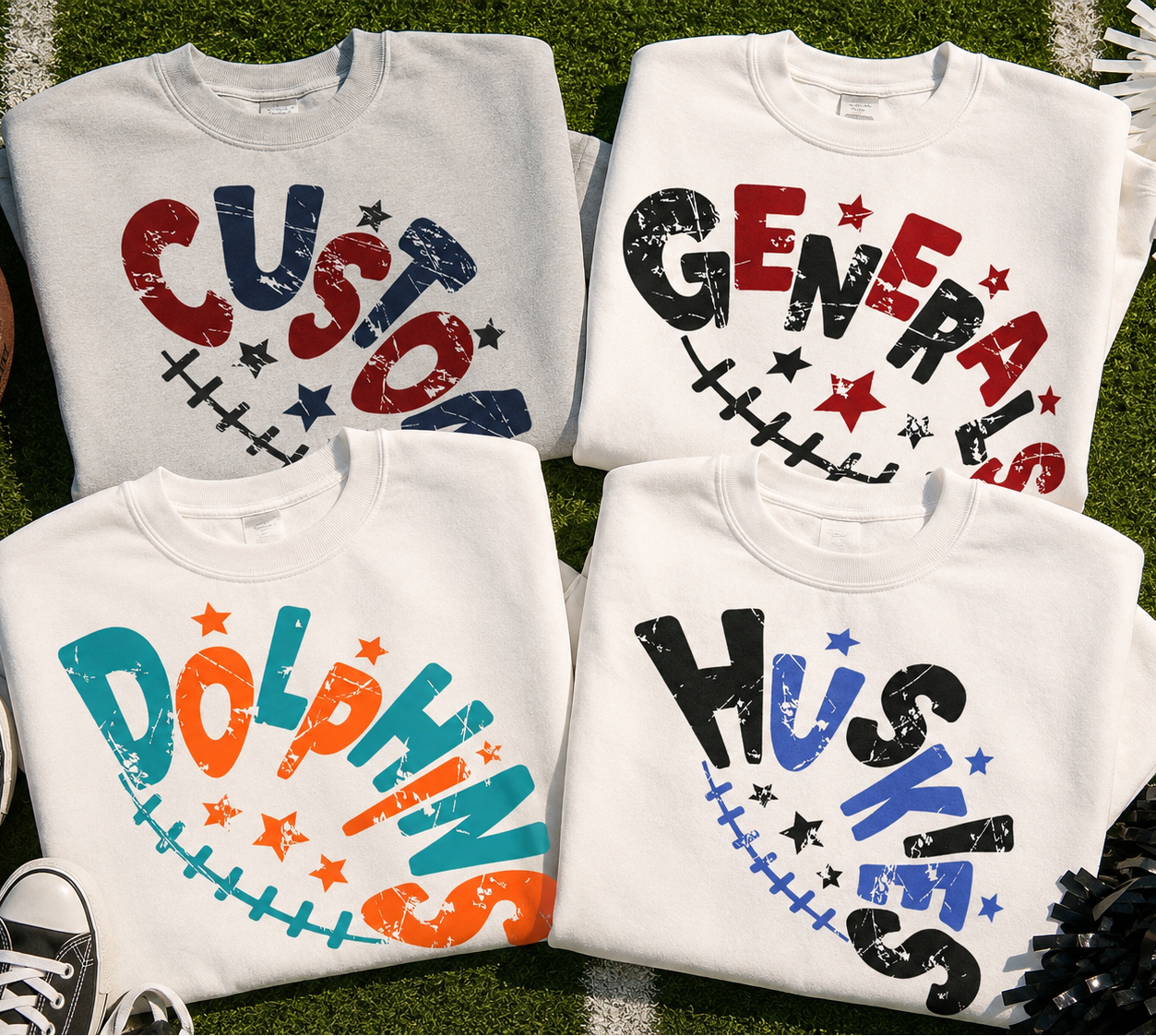 semi-custom mascot fun football - 2 colors (design set up only)