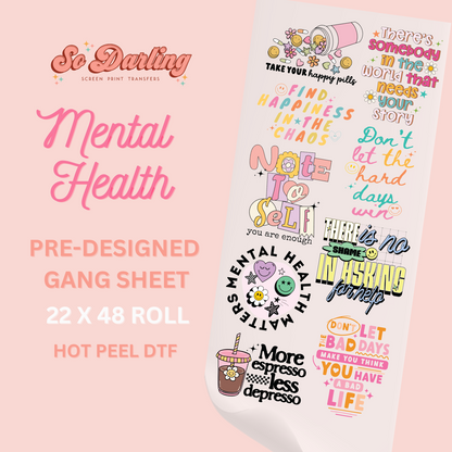 Pre-designed gang sheet with motivational phrases on a pink background, featuring the brand 'So Darling'.