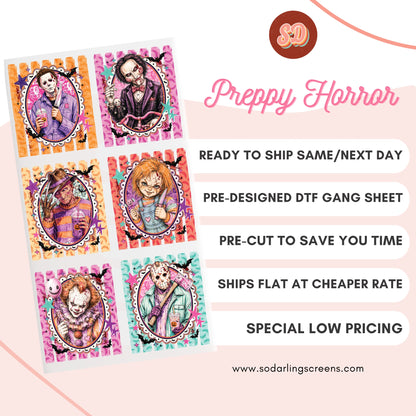 READY TO SHIP dtf PREPPY HORROR gang sheet pre-cut