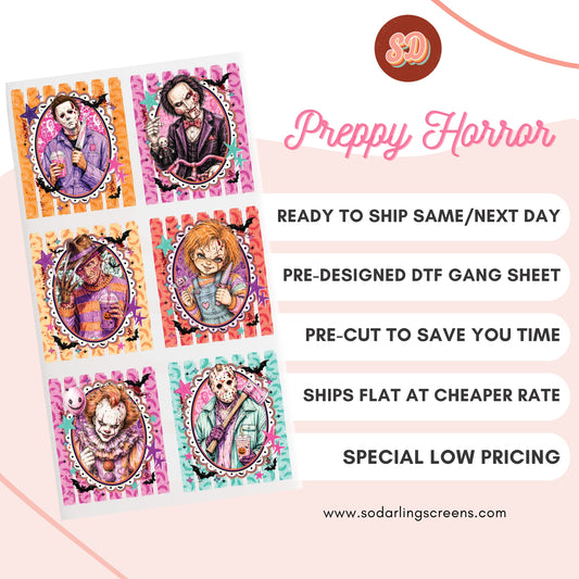 READY TO SHIP dtf PREPPY HORROR gang sheet pre-cut