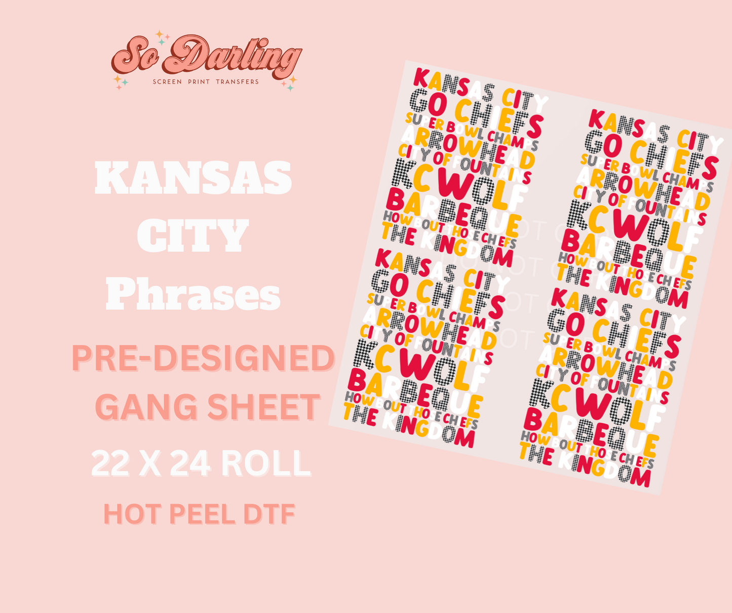 pre-designed KC PHRASES dtf gang sheet - 1-2 business day TAT