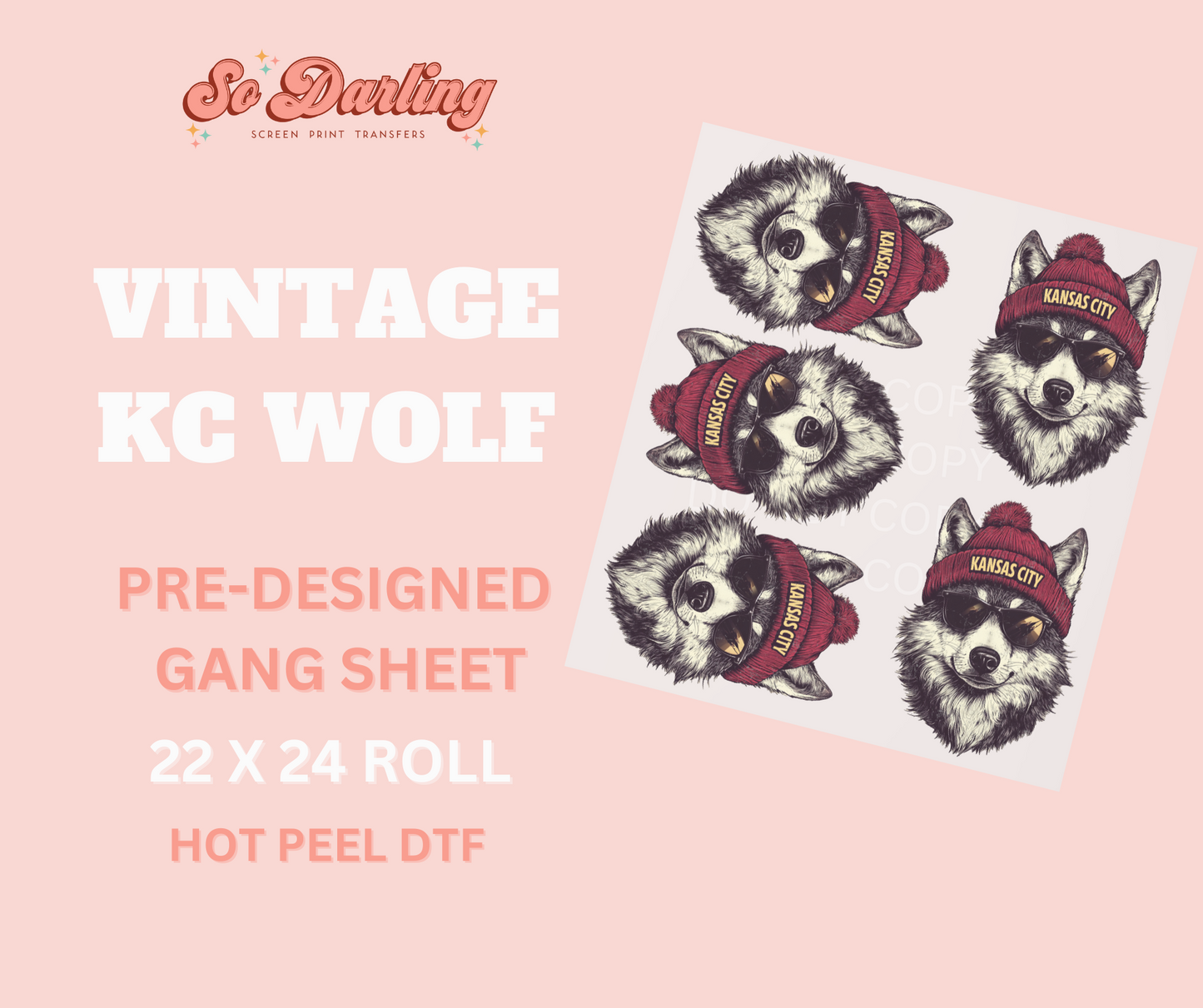 pre-designed VINTAGE KC WOLF dtf gang sheet - 1-2 business day TAT