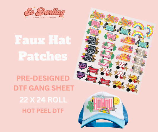 pre-designed FAUX HAT PATCHES dtf gang sheet - 1-2 business day TAT
