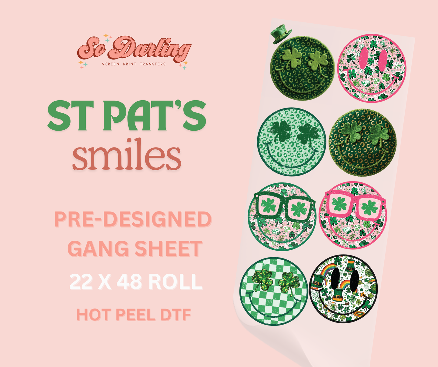 pre-designed ST PATS SMILES dtf gang sheet - 1-2 business day TAT