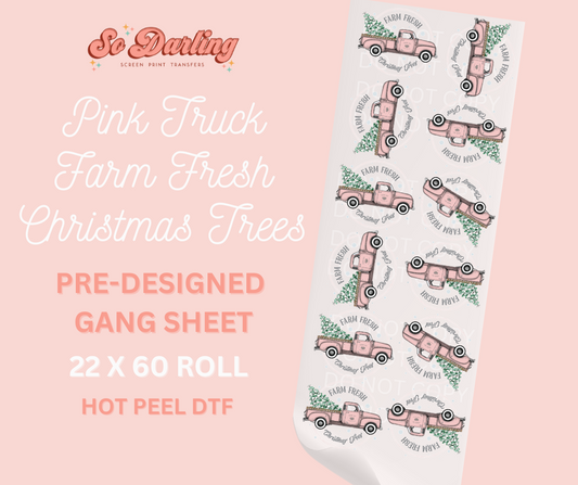 pre-designed PINK TRUCK CHRISTMAS TREES dtf gang sheet - 1-2 business day TAT
