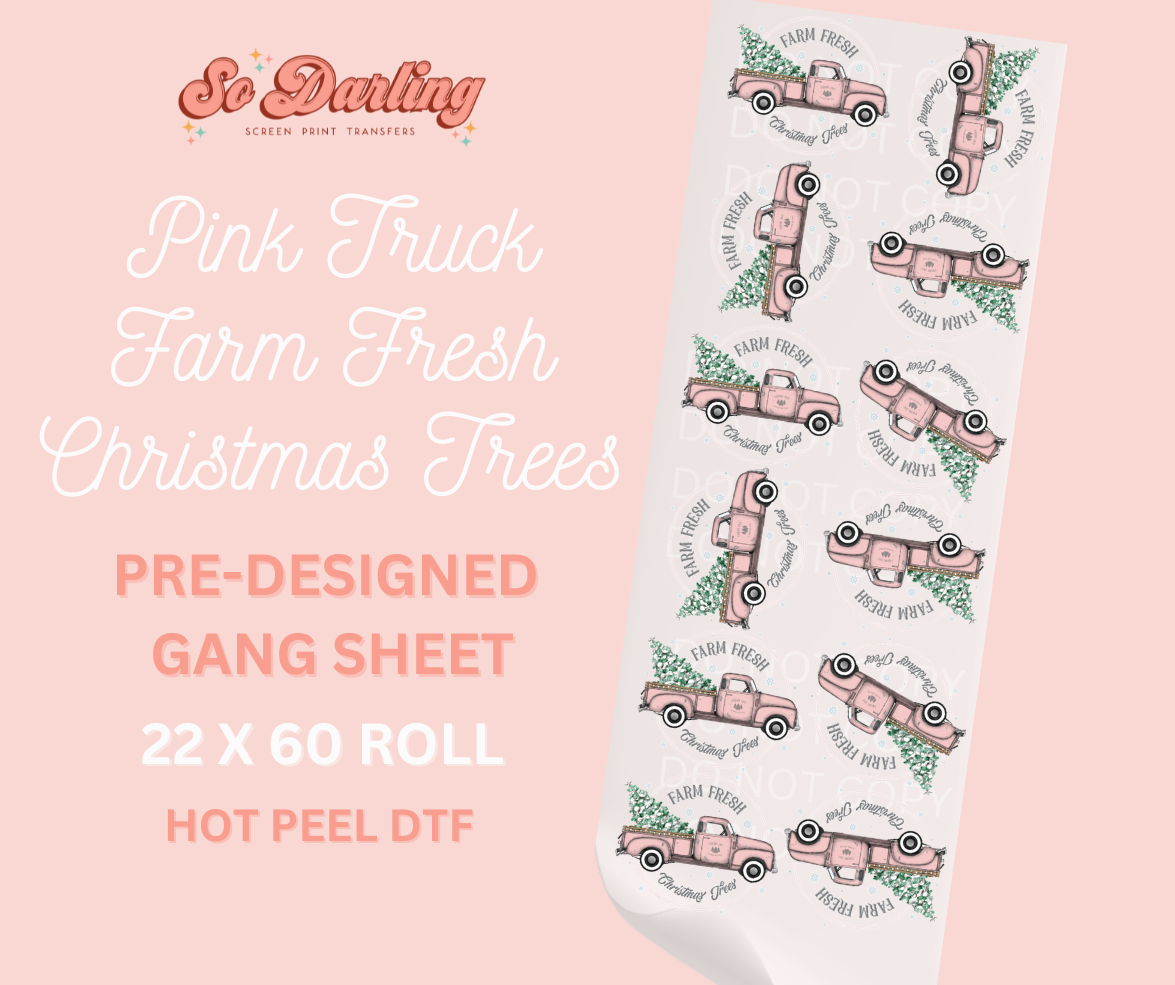 pre-designed PINK TRUCK CHRISTMAS TREES dtf gang sheet - 1-2 business day TAT