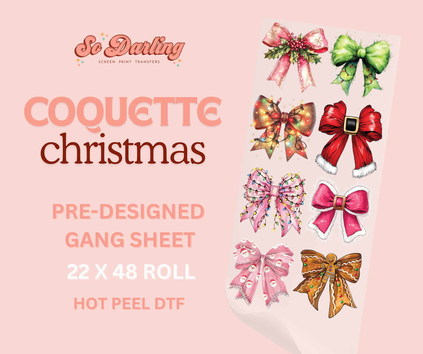 pre-designed COQUETTE CHRISTMAS dtf gang sheet - 1-2 business day TAT