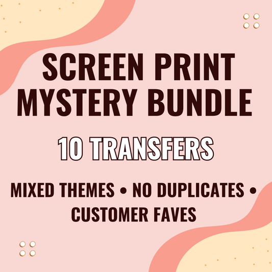 MIXED THEME Screen print transfers grab bag - 10 prints single color and/or full color transfers