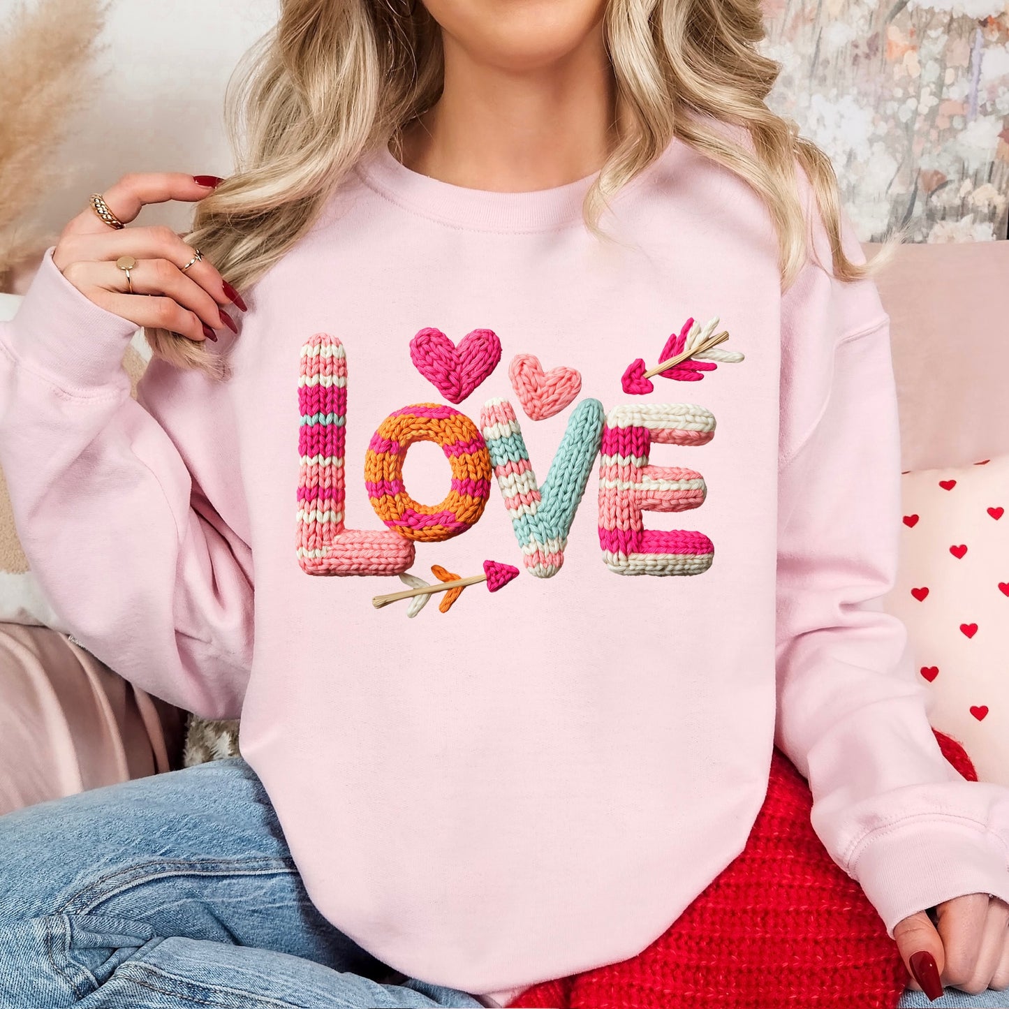 Love faux yarn clear film screen print