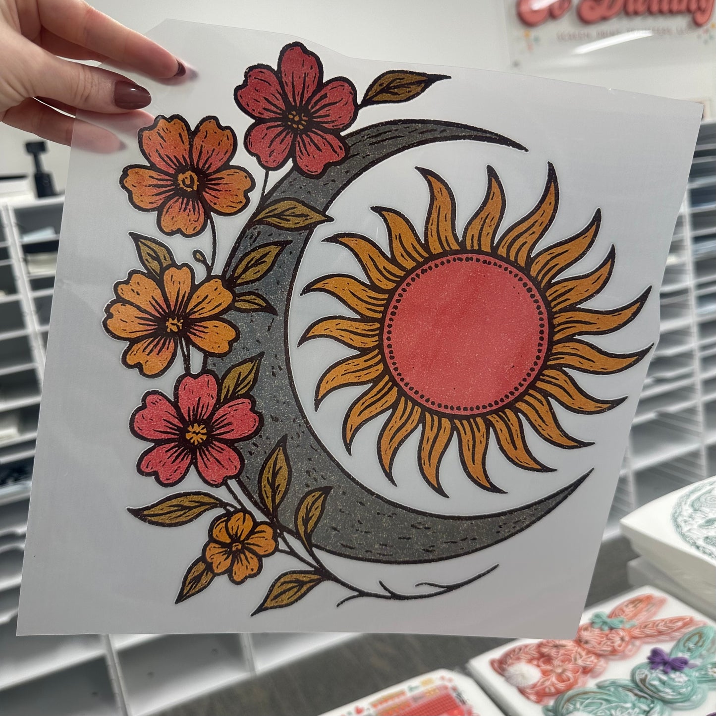 sun + moon clear film screen print