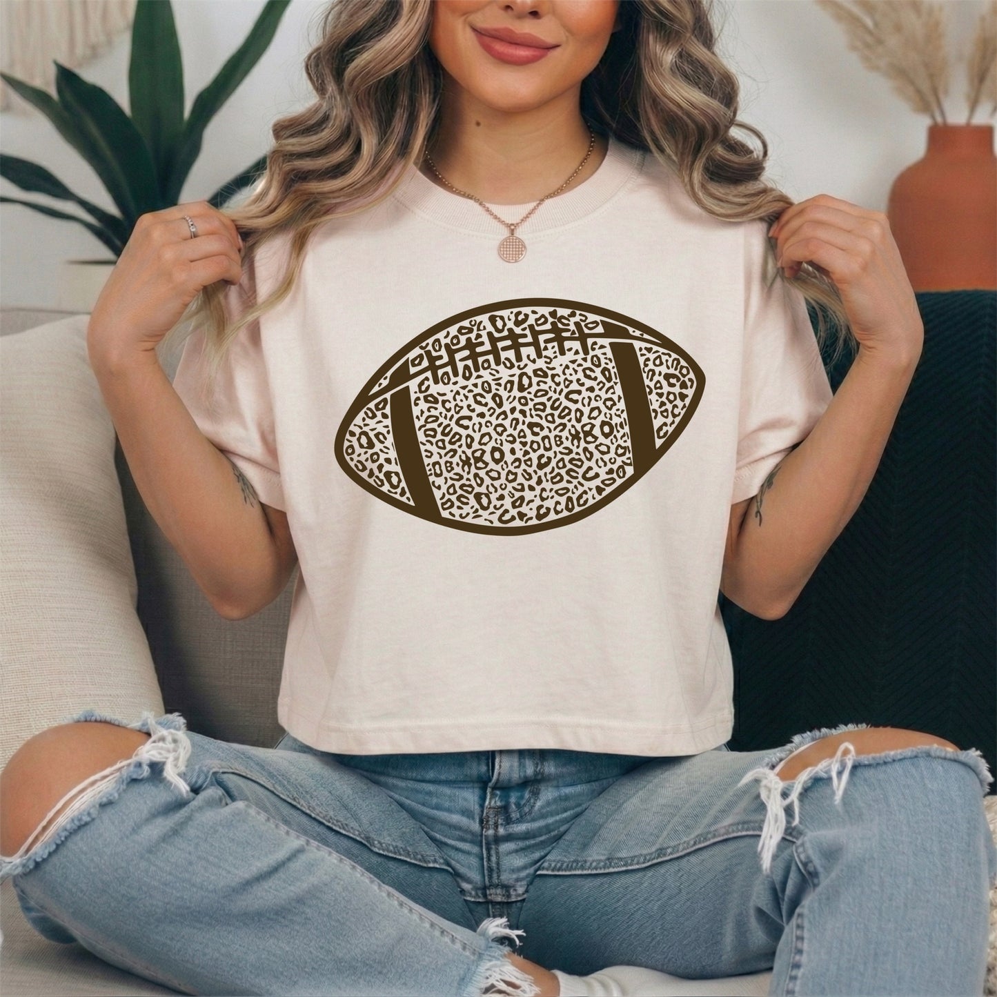 Leopard football brown ink screen print transfer•