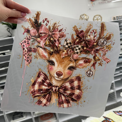 coquette glam reindeer clear film screen print