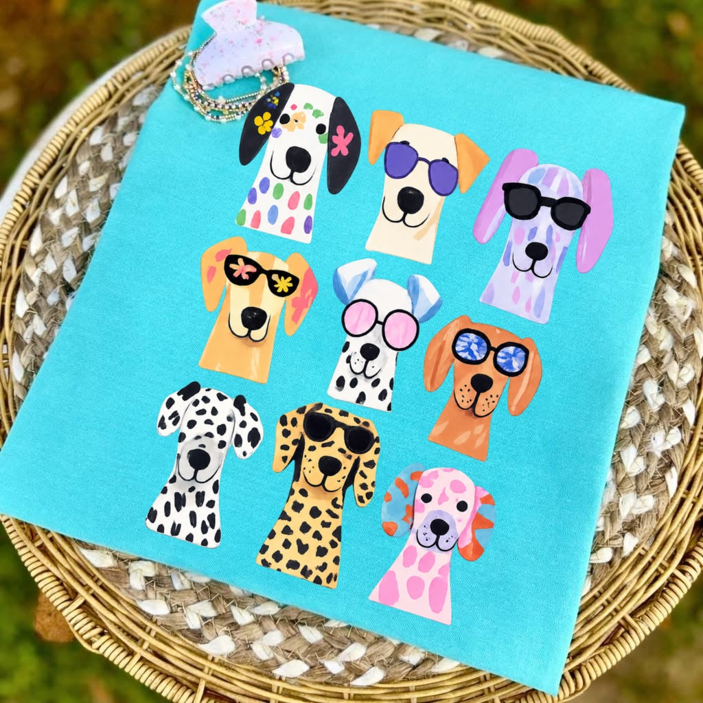PRE-ORDER 5-7 biz day tat colorful dogs DTF