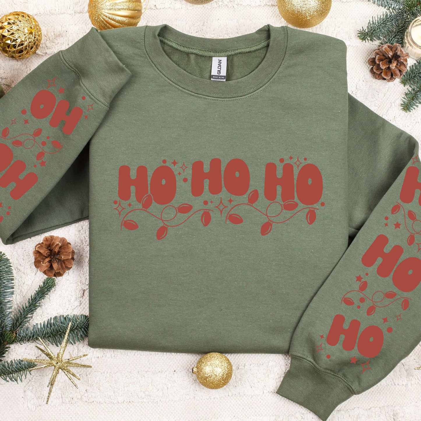 ho ho ho sleeve + front screen print transfer