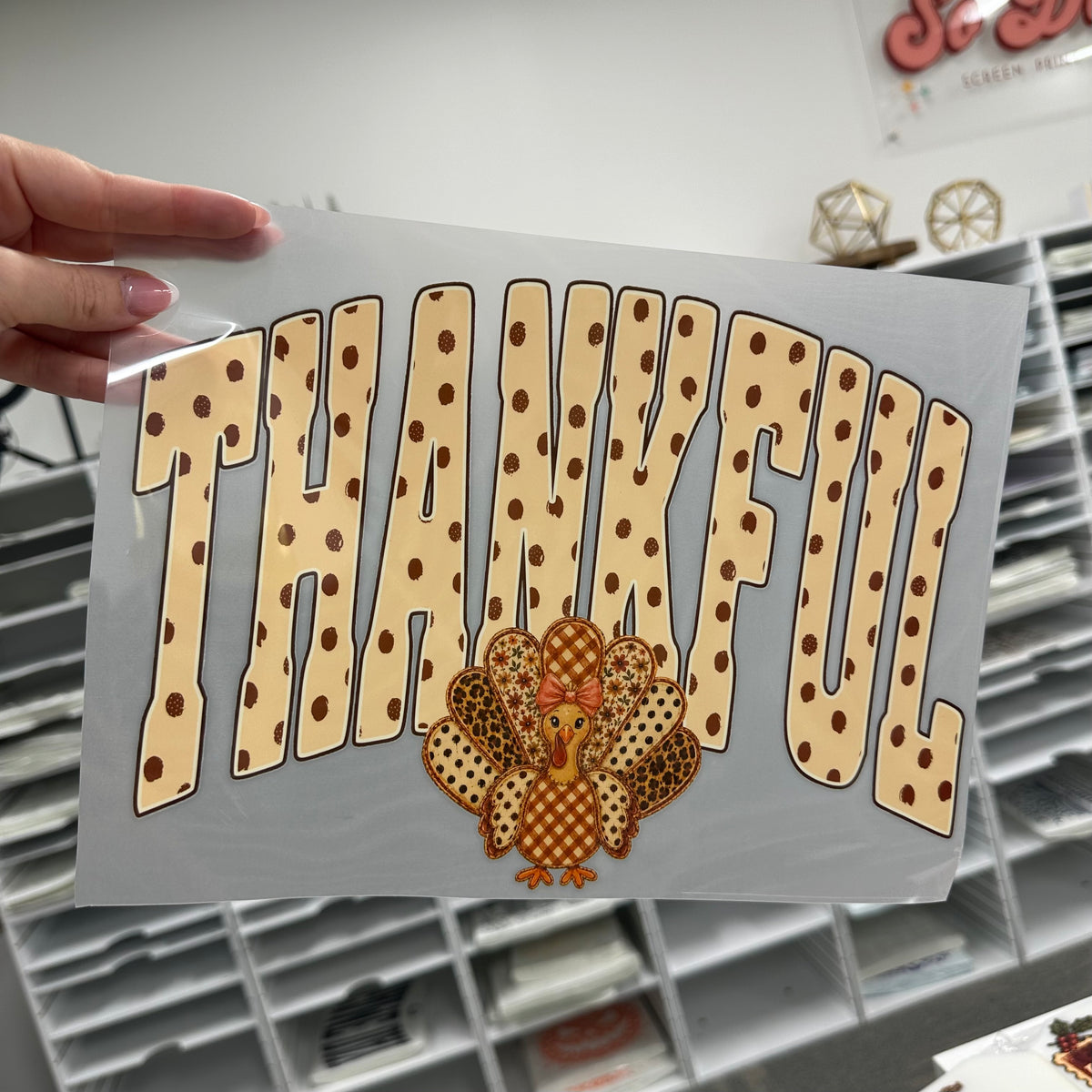 thankful turkey clear film screen print