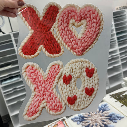 XOXO faux yarn clear film screen print