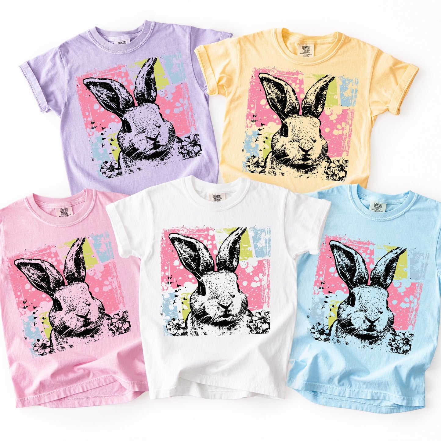 color splash bunny clear film screen print