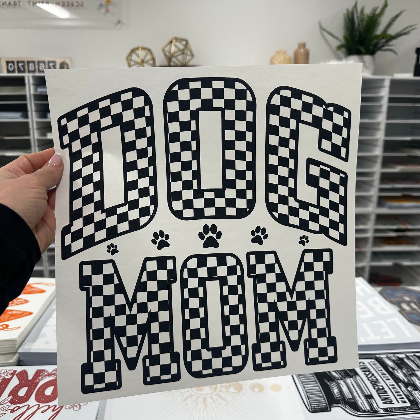 DOG MOM screen print transfer