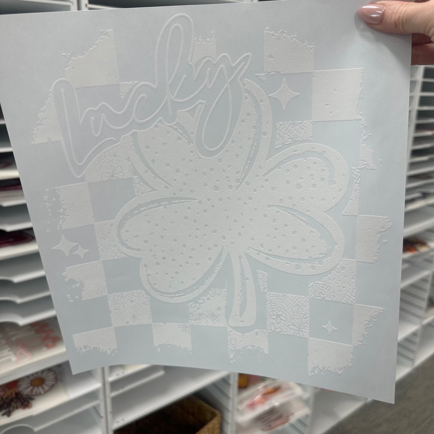 Lucky checker clover screen print transfer