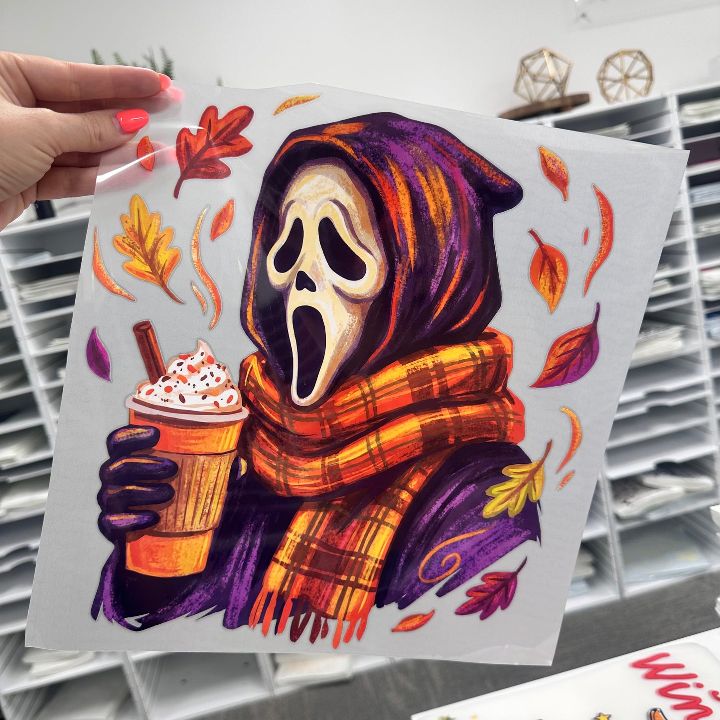 ghost face fall coffee clear film screen print