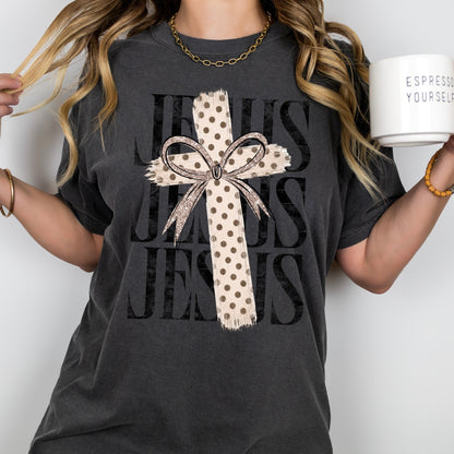 Jesus neutral cross clear film screen print
