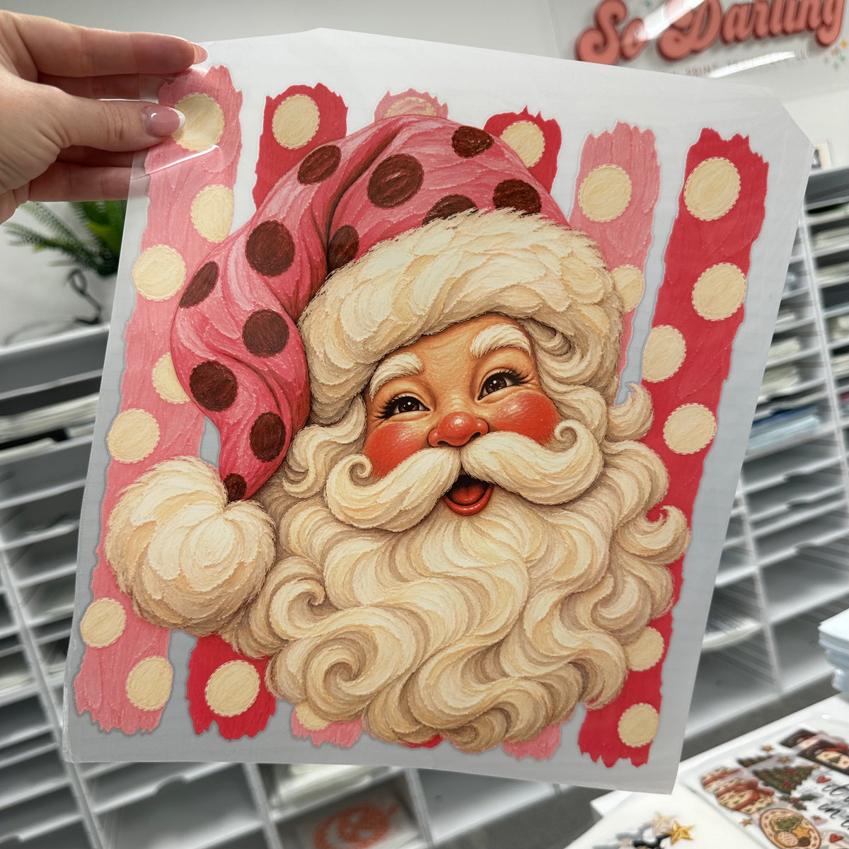 PRE-ORDER pink polka dot santa DTF 5-10 biz day tat