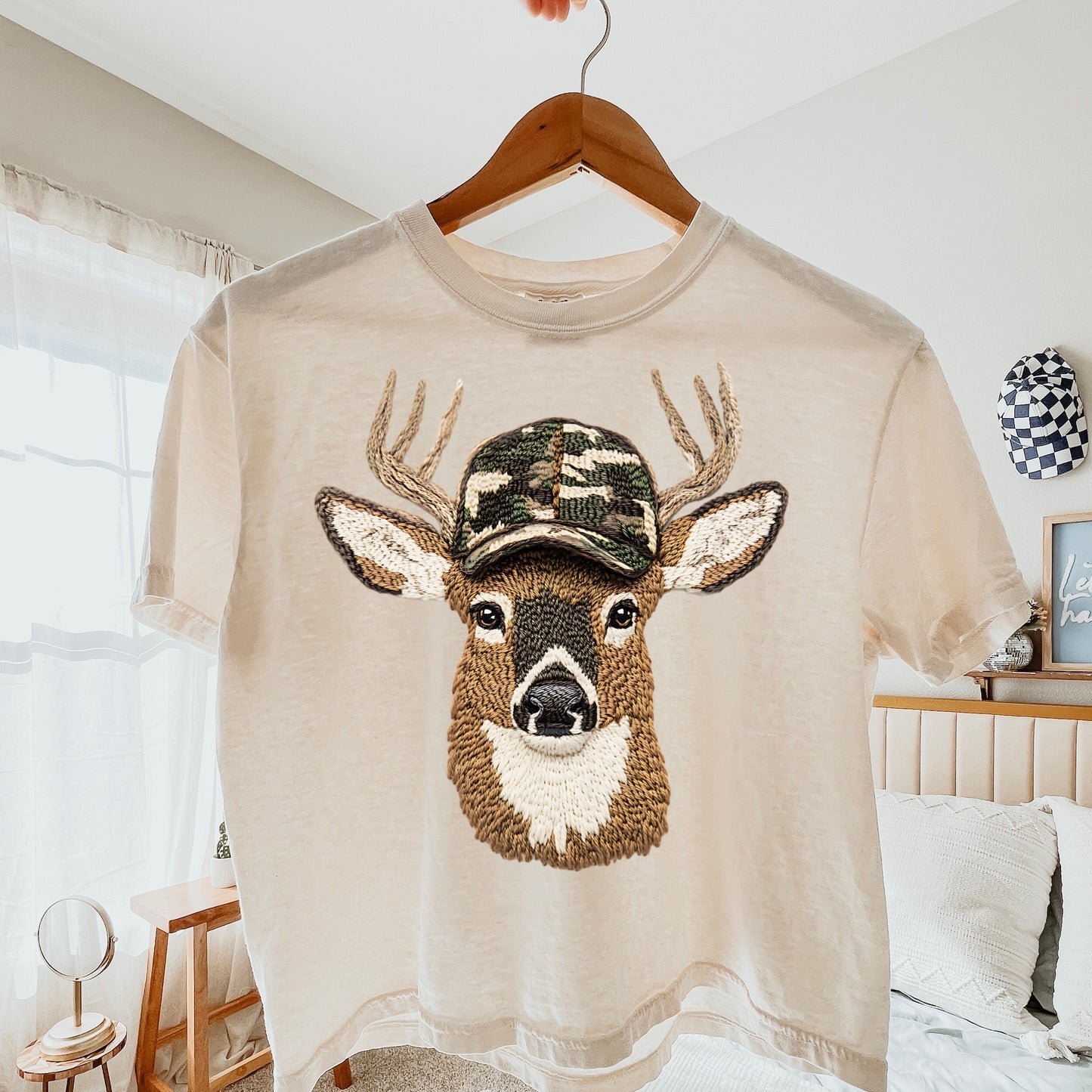 camo faux yarn deer clear film screen print