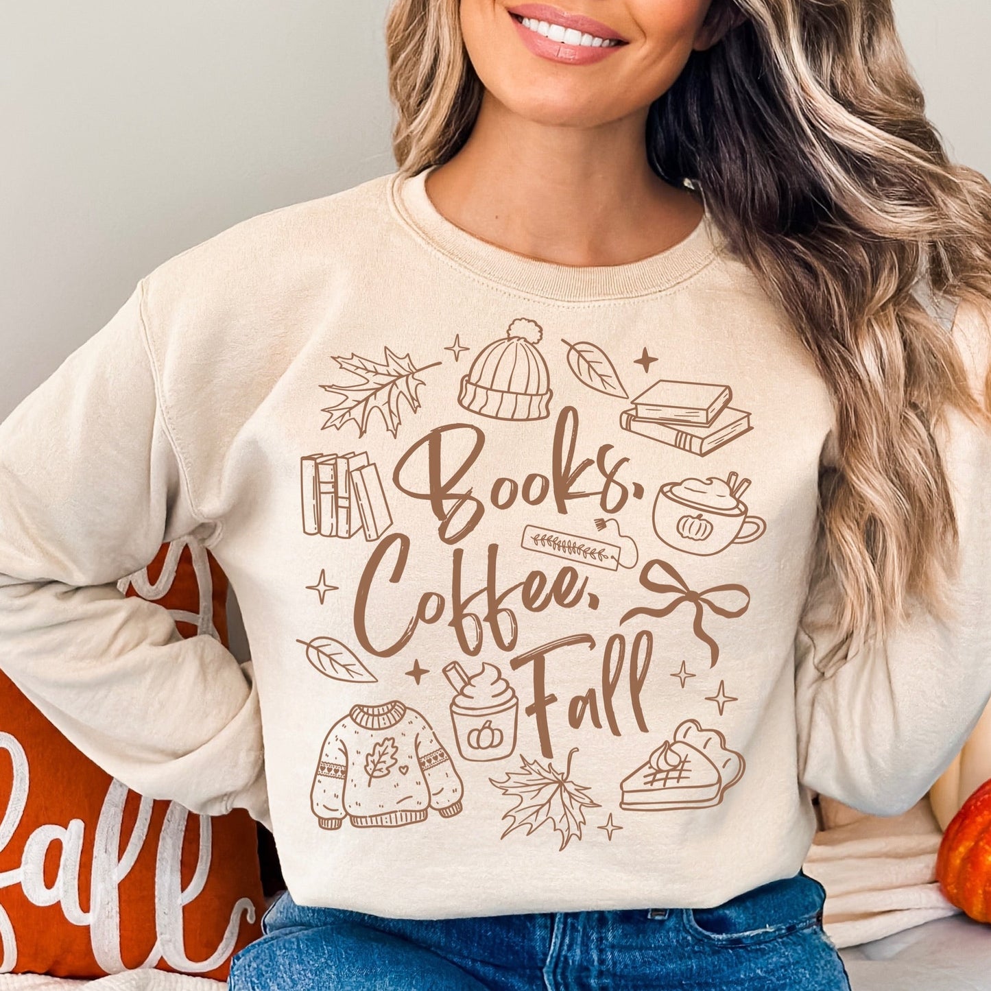 books, coffee, & fall screen print transfer•