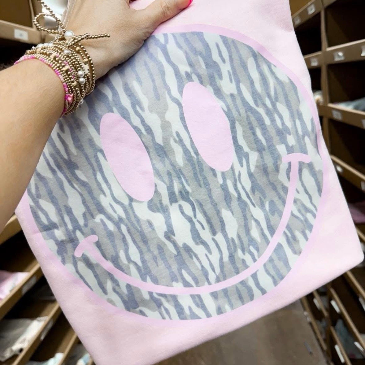 camo smile face clear film screen print