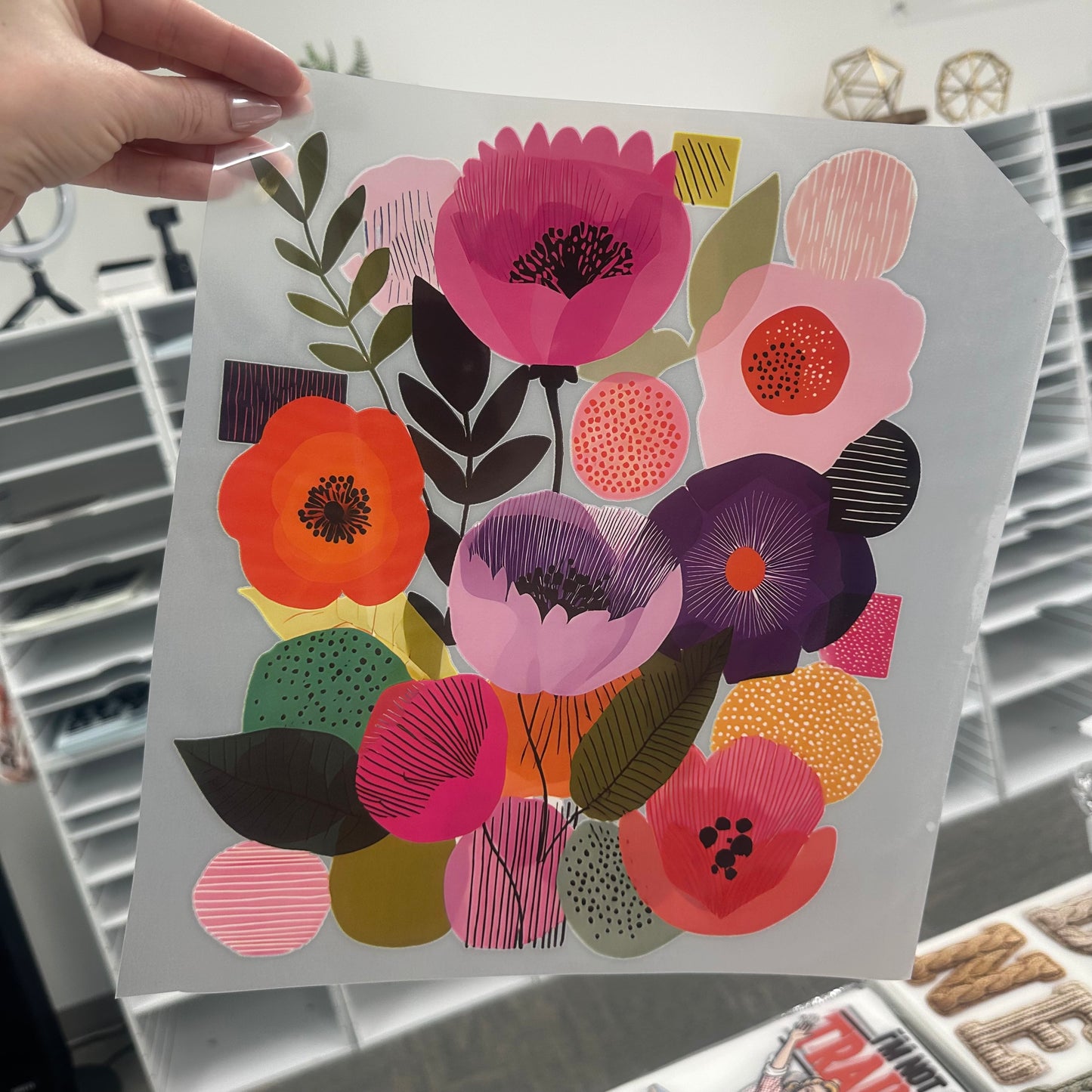 abstract florals clear film screen print