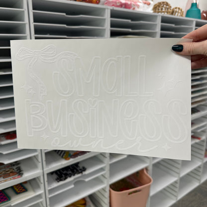 small business owner lace bow screen print transfer