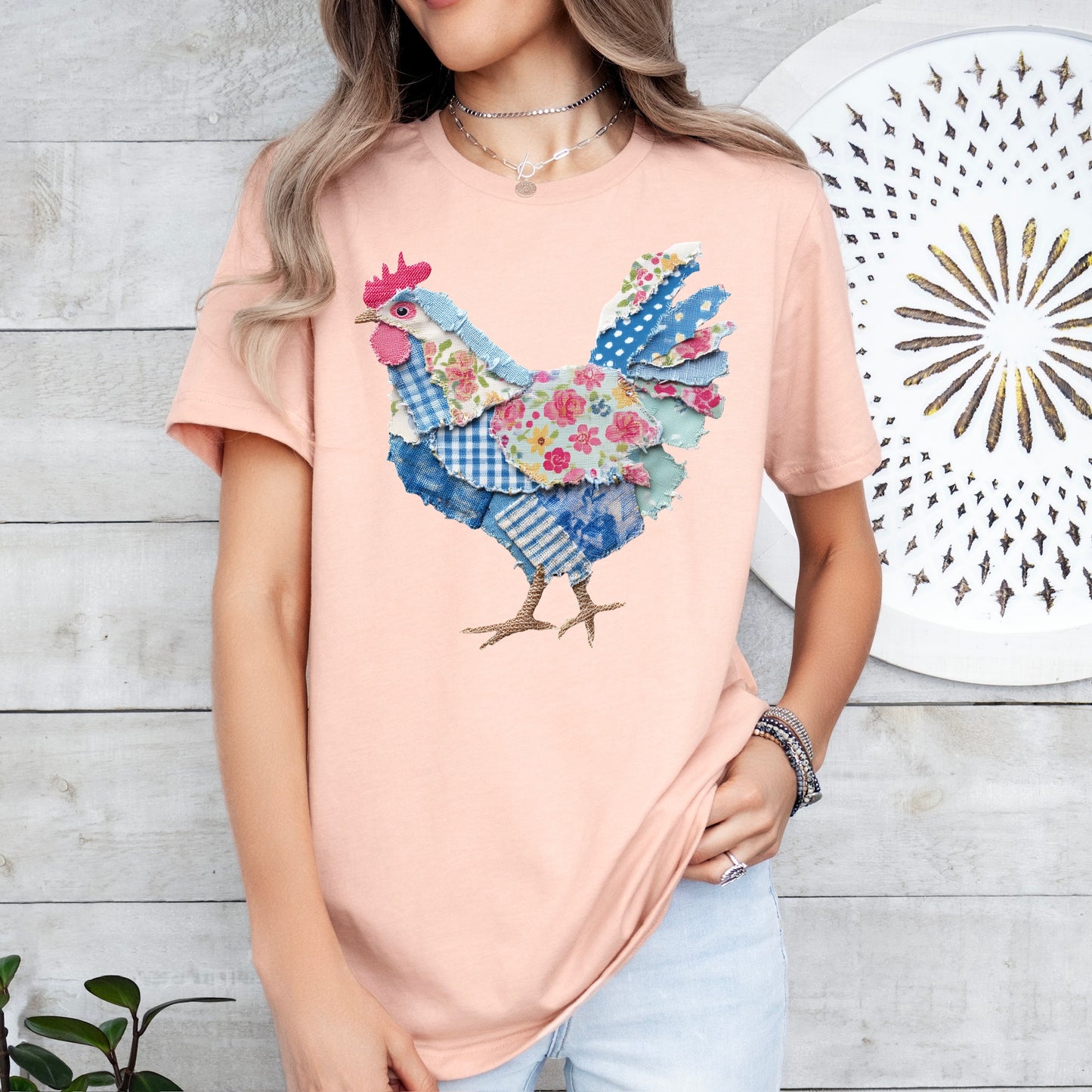 patchwork spring chicken clear film screen print