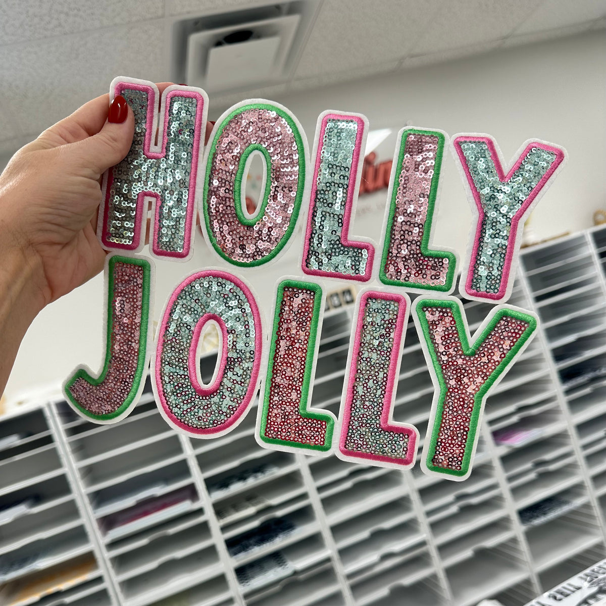 Sequins Patch - Holly Jolly pink + green