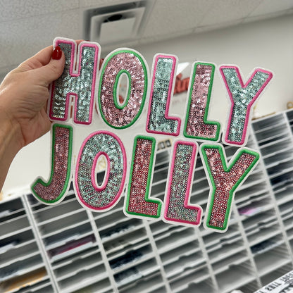 Sequins Patch - Holly Jolly pink + green