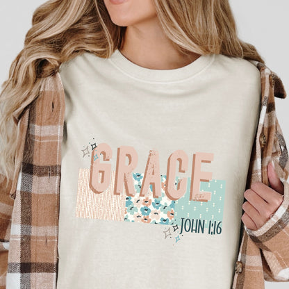 Grace John 1:16 clear film screen print