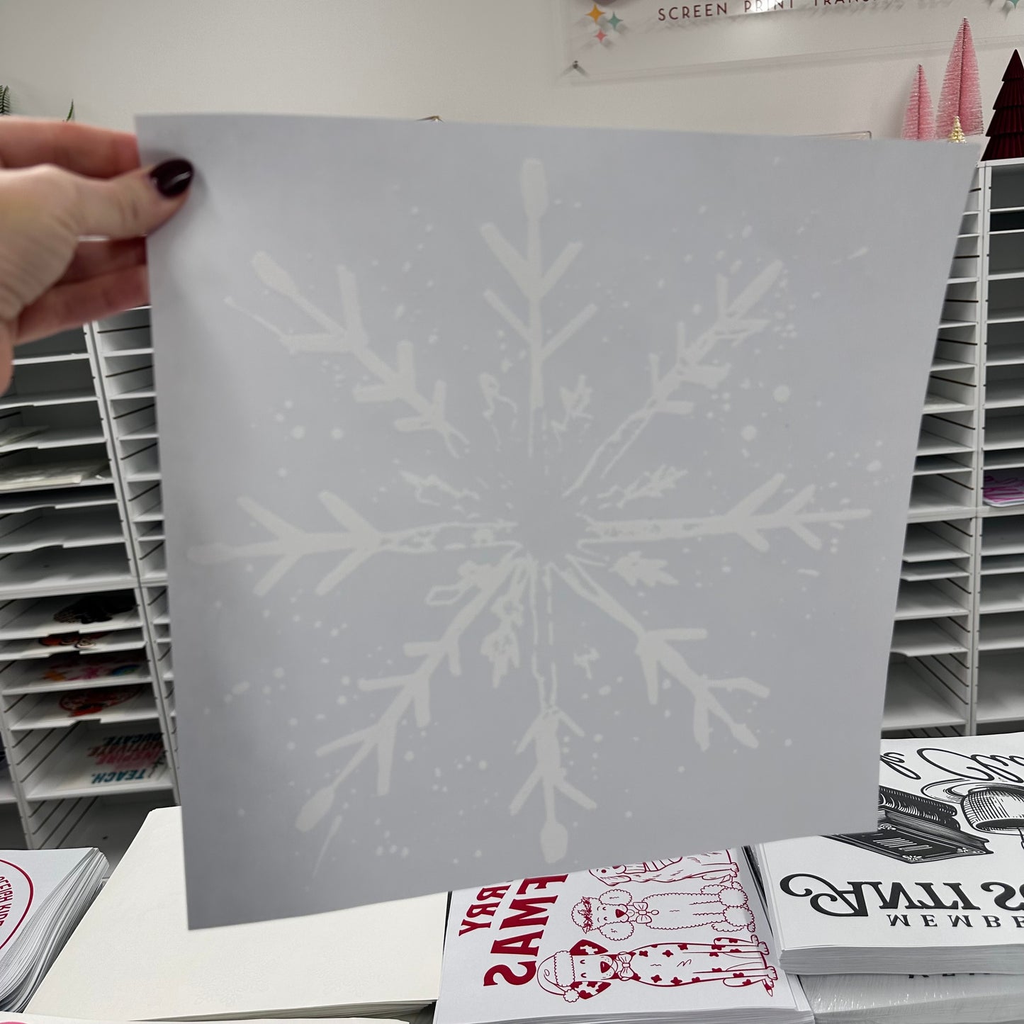 distressed snowflake screen print transfer