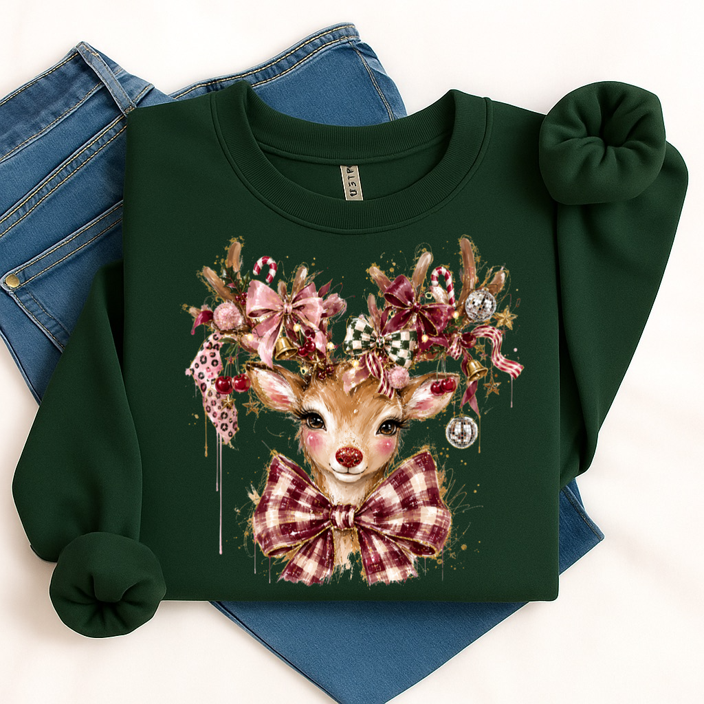 coquette glam reindeer clear film screen print