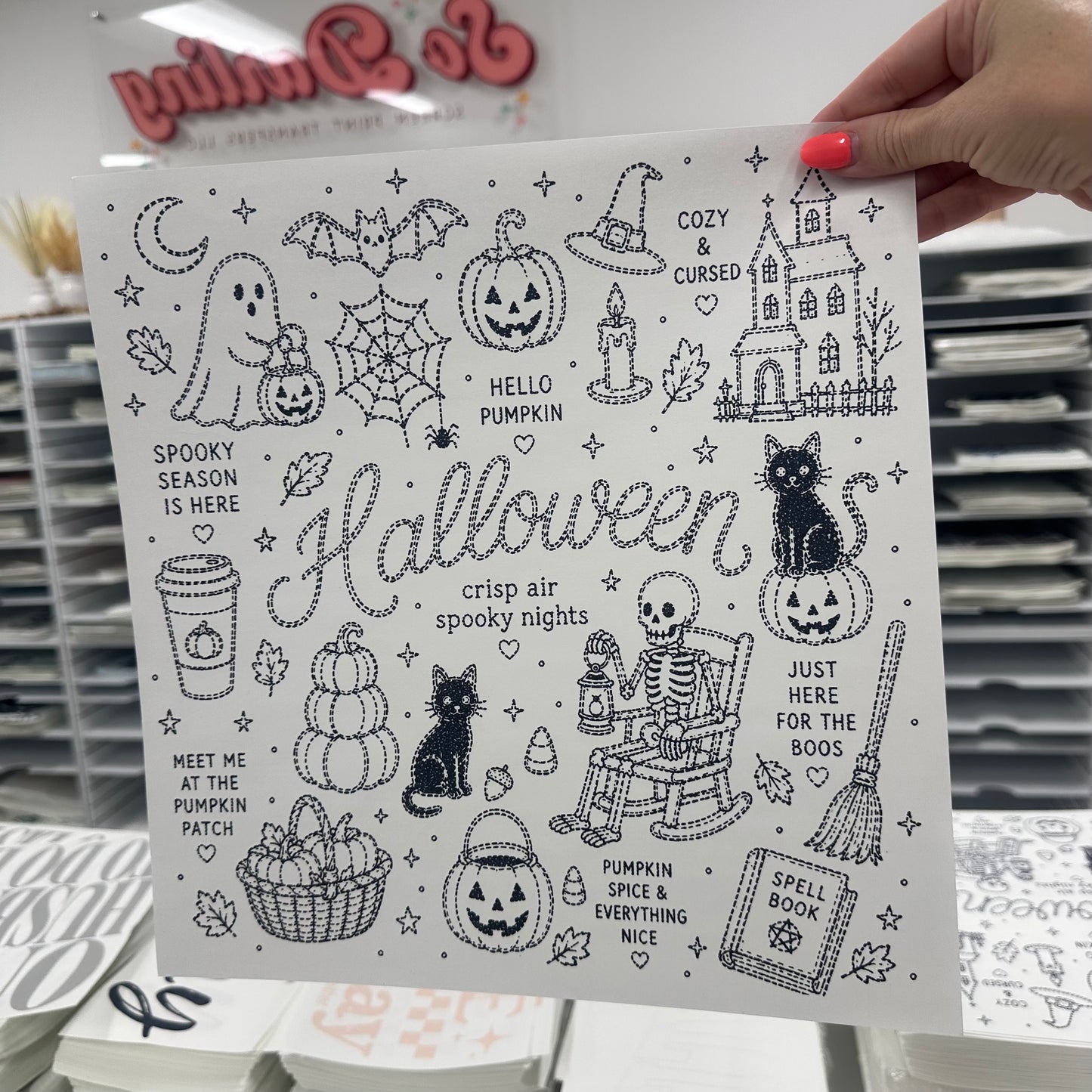 halloween faux stitch collage screen print transfer•