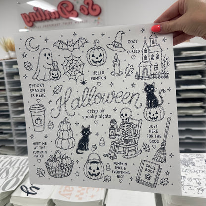 halloween faux stitch collage screen print transfer•