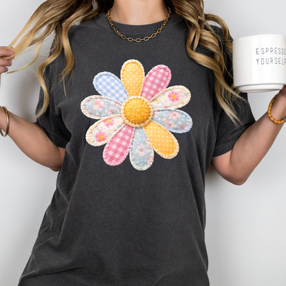 patchwork daisy clear film screen print