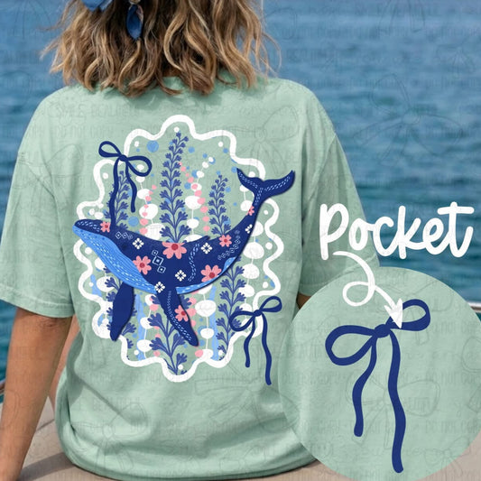 floral whale clear film screen print