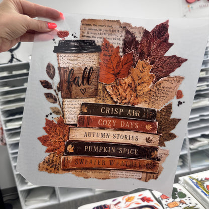 autumn books clear film screen print