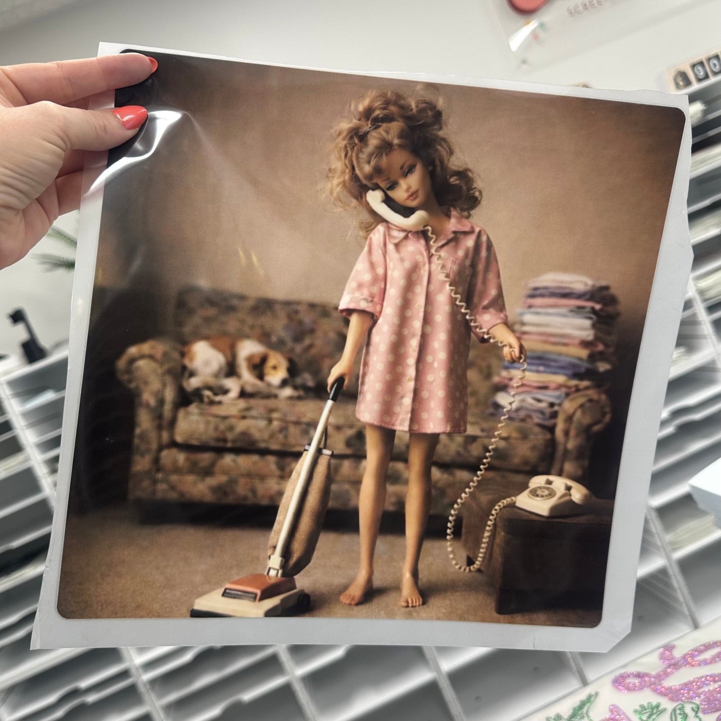vintage mom barbie clear film screen print•