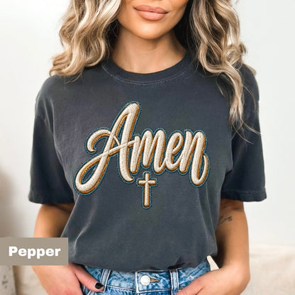 Amen faux embroidery clear film screen print