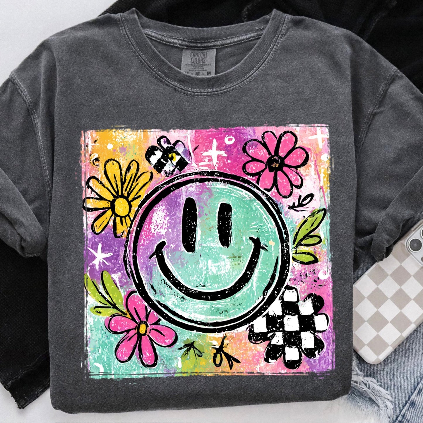 summer smiley clear film screen print