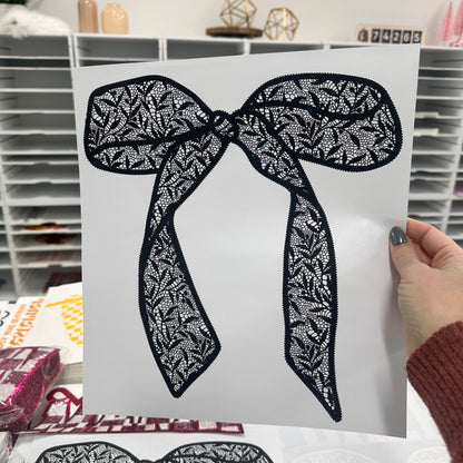 BLACK lace bow screen print transfer