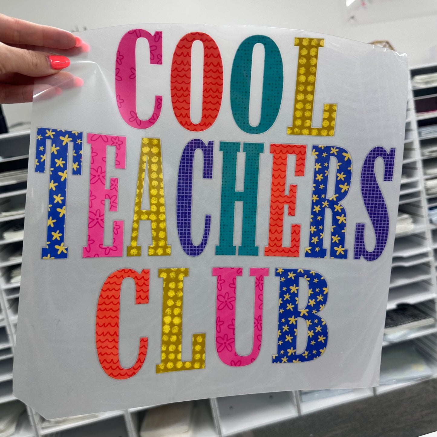 cool teachers club clear film screen print